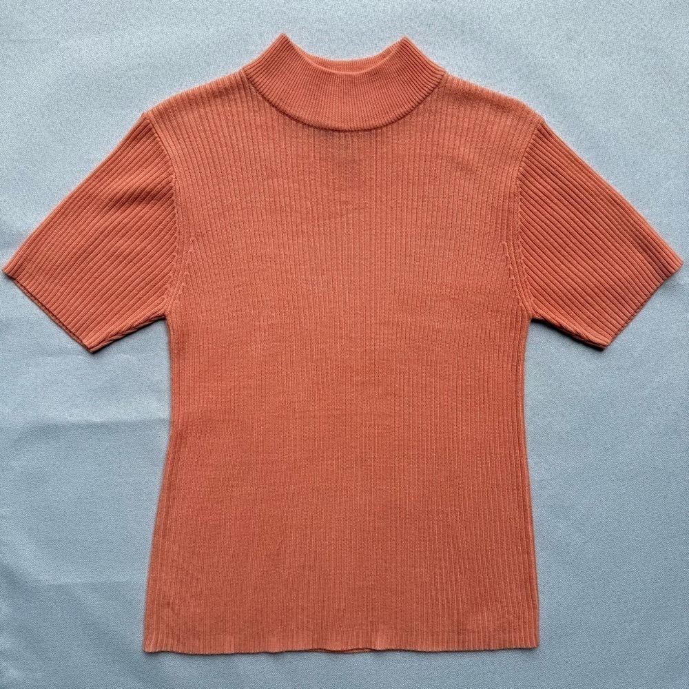 Crystal Kobe Women's Mock Neck Short Sleeve 100% Acrylic Sweater Neon Peach S